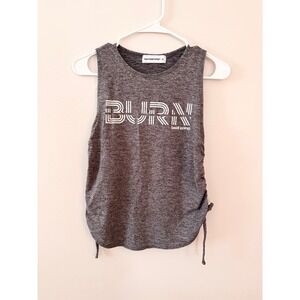 Burn Boot Camp Womens XS Gray Ruched Side Graphic Athletic Tank Top Sleeveless
